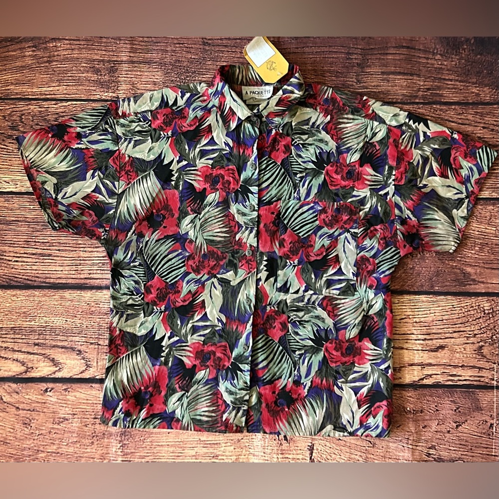 MS Paquette Vintage Floral Short Sleeve Casual‎ Sleeve Shirt y2K